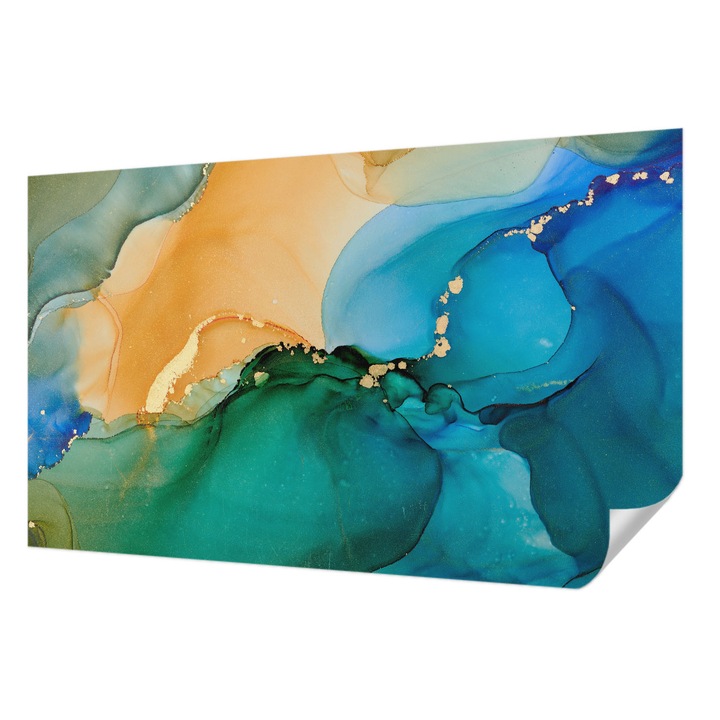 Öntapadós Tapéta Falra, Wallfluent, Színes hullámok, Kék, 416 x 254 cm, Könnyen Tisztítható, Nedvességálló, 010170060070000282743