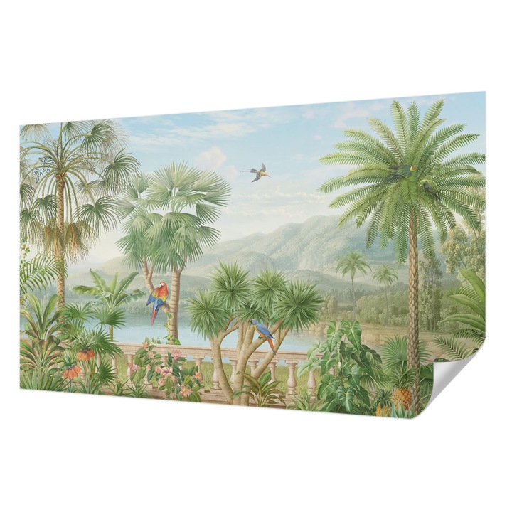 Öntapadós Tapéta Fali Dekoráció, Wallfluent, Egzotikus táj, Zöld, 416 x 254 cm, Könnyen Tisztítható, Nedvességálló, 010170060070000282736