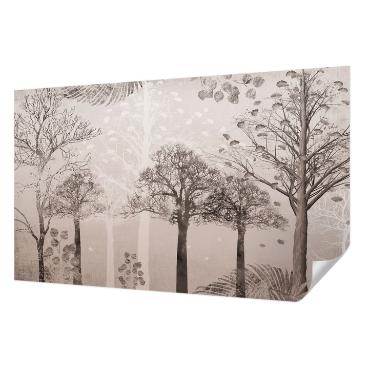 Öntapadós Dekor Tapéta, Wallfluent, Kényes fák, Bézs, 416 x 254 cm, Előszobába, Hálószobába, 010170060070000282772