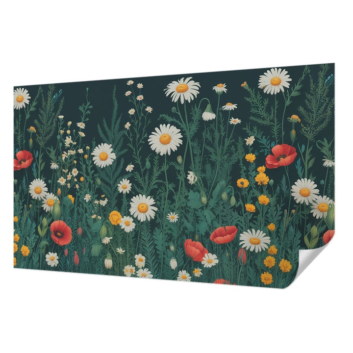 Öntapadós Tapéta Fali Dekoráció, Wallfluent, Vadvirágok, Zöld, 416 x 254 cm, Könnyen Tisztítható, Nedvességálló, 010170060070000284716