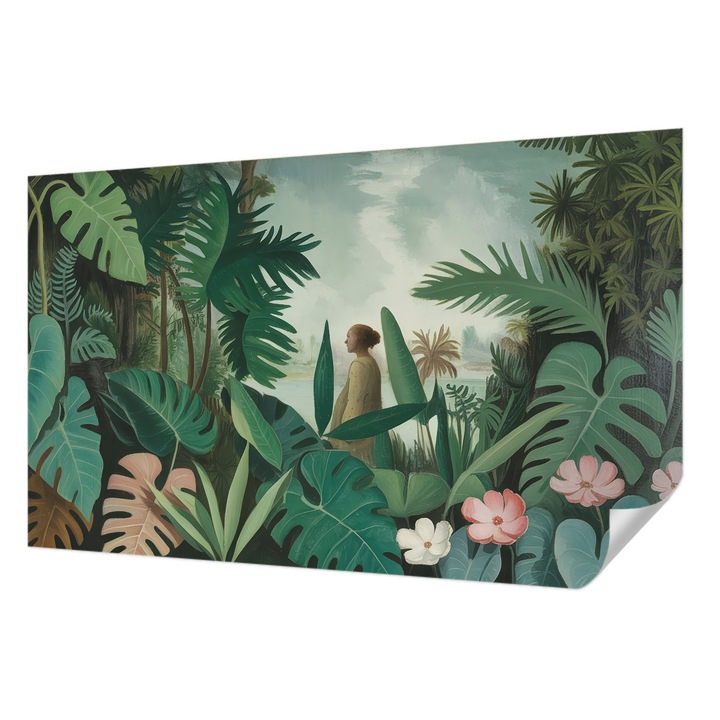 Öntapadós Dekor Tapéta, Wallfluent, Egzotikus dzsungel, Zöld, 416 x 254 cm, Klasszikus, Könnyen Felszerelhető, 010170060070000284712