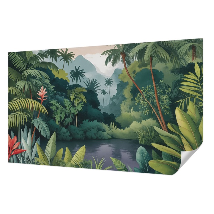 Öntapadós Tapéta Fali Dekoráció, Wallfluent, Egzotikus táj, Zöld, 416 x 254 cm, Klasszikus, Könnyen Felszerelhető, 010170060070000284720