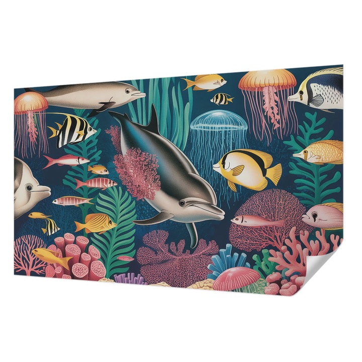 Öntapadós Tapéta Falra, Wallfluent, Víz alatti állatvilág, Tengerészkék, 416 x 254 cm, Dekoráció, Klasszikus, 010170060070000284728