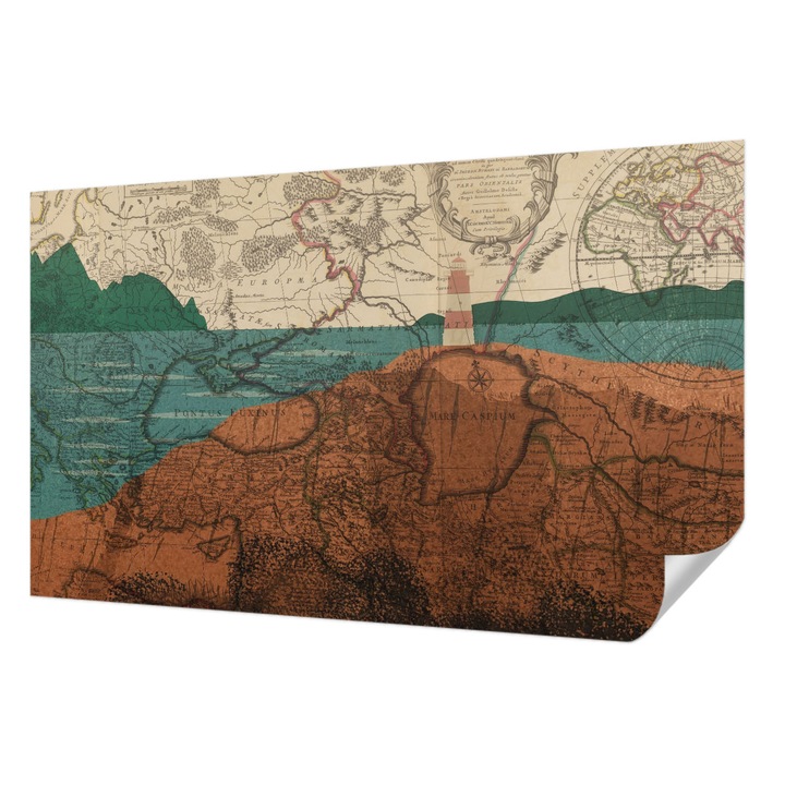 Öntapadós Tapéta Fali Dekoráció, Wallfluent, Történelmi térkép, Barna, 416 x 254 cm, Előszobába, Hálószobába, 010170060070000284756