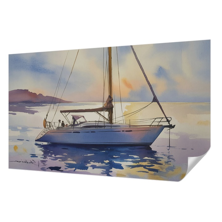 Öntapadós Tapéta Falra, Wallfluent, Vitorláshajó Nyugat, Kék, 416 x 254 cm, Modern Dizájn, Könnyen Felszerelhető És Tisztítható, 010170060070000284758