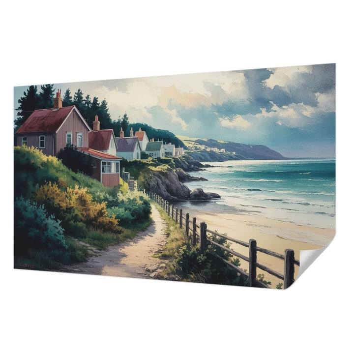 Öntapadós Dekor Tapéta, Wallfluent, Sziklaházak, Zöld, 416 x 254 cm, Nappaliba, Konyhába, 010170060070000284778