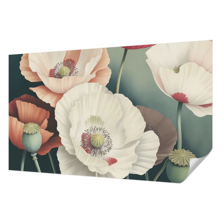 Öntapadós Dekor Tapéta, Wallfluent, Virágos szépség, Fehér, 416 x 254 cm, Erős Ragasztó, Modern Belsőépítészeti Dekoráció, 010170060070000284776