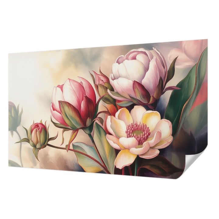 Tapet Autocolant De Perete, Wallfluent, Un buchet de flori, Alb, 416 x 254 cm, Pentru Interior, Usor De Curatat, 010170060070000284813