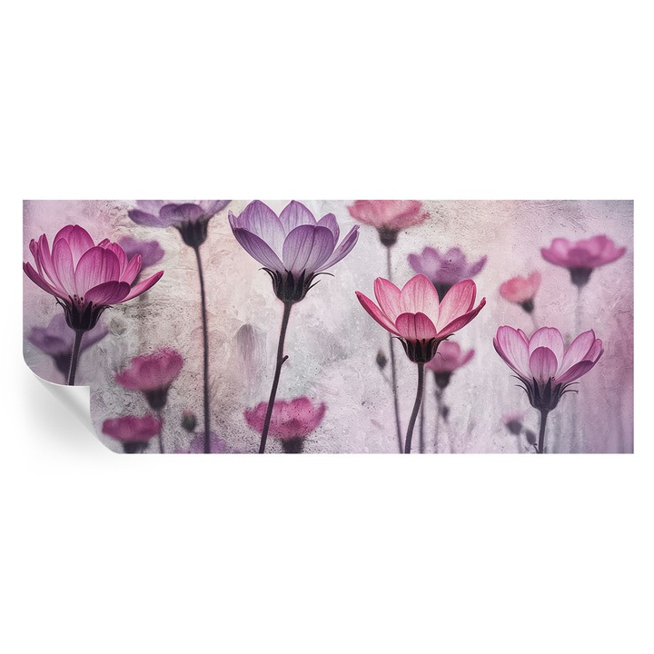 Tapet Textil Autocolant, Tulup, Flori pastelate, Roz, 250 x 104 cm, Decorativ, Pentru Bucatarie, Baie, 010170060020000284933