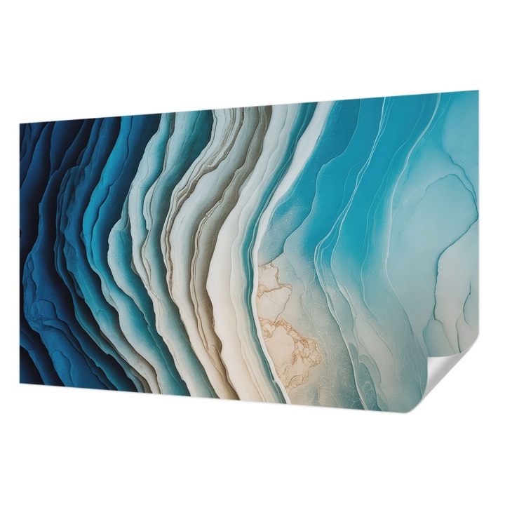 Öntapadós Tapéta Fali Dekoráció, Wallfluent, A harmónia hullámai, Kék, 416 x 254 cm, Klasszikus, Könnyen Felszerelhető, 010170060070000284849