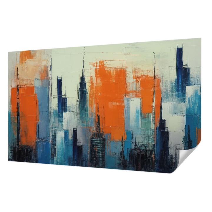 Öntapadós Dekor Tapéta, Wallfluent, Absztrakt város, Narancssárga, 416 x 254 cm, Előszobába, Hálószobába, 010170060070000284845