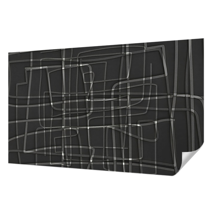 Tapet Textil Autocolant, Wallfluent, Linii abstracte, Negru, 416 x 254 cm, Pentru Interior, Usor De Curatat, 010170060070000284862