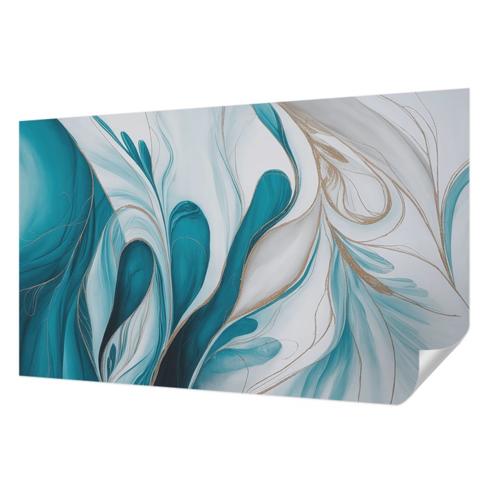 Öntapadós Tapéta Fali Dekoráció, Wallfluent, Folyadékminták, Türkiz, 416 x 254 cm, Erős Ragasztó, Modern Belsőépítészeti Dekoráció, 010170060070000284848