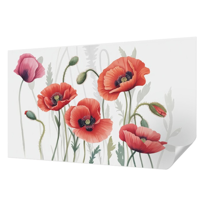 Öntapadós Tapéta Fali Dekoráció, Wallfluent, Piros pipacsok, Piros, 416 x 254 cm, Könnyen Tisztítható, Nedvességálló, 010170060070000284939