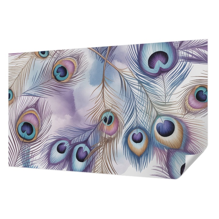 Öntapadós Fotótapéta Falra, Wallfluent, Pávatollak, Lila, 416 x 254 cm, Modern Dizájn, Könnyen Felszerelhető És Tisztítható, 010170060070000284957