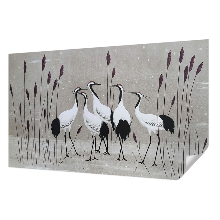 Öntapadós Fotótapéta Falra, Wallfluent, Egy darucsapat, Szürke, 416 x 254 cm, Dekoráció, Erős Ragasztó, 010170060070000284959