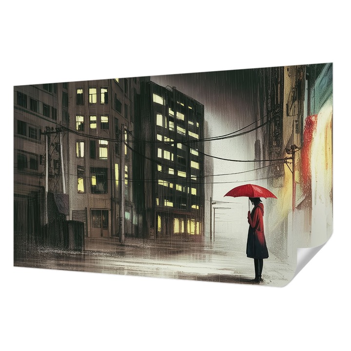 Öntapadós Fotótapéta Falra, Wallfluent, Esős ​​város, Fekete, 416 x 254 cm, Nappaliba, Konyhába, 010170060070000284960