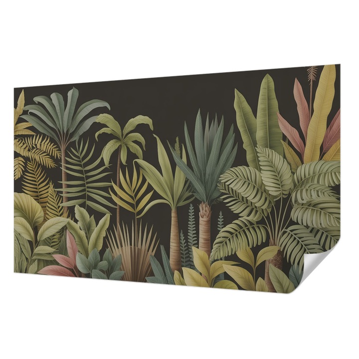 Öntapadós Dekor Tapéta, Wallfluent, Trópusi dzsungel, Zöld, 416 x 254 cm, Előszobába, Hálószobába, 010170060070000284969