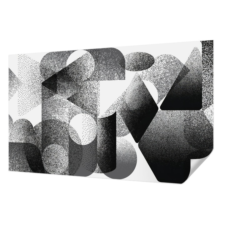 Öntapadós Tapéta Falra, Wallfluent, Geometriai alakzatok, Fekete és fehér, 416 x 254 cm, Modern Dizájn, Könnyen Felszerelhető És Tisztítható, 010170060070000284980