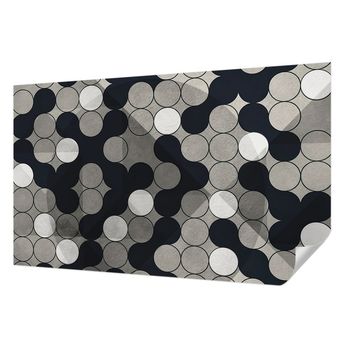 Öntapadós Tapéta Falra, Wallfluent, Geometriai körök, Fekete, 416 x 254 cm, Dekoráció, Klasszikus, 010170060070000284983