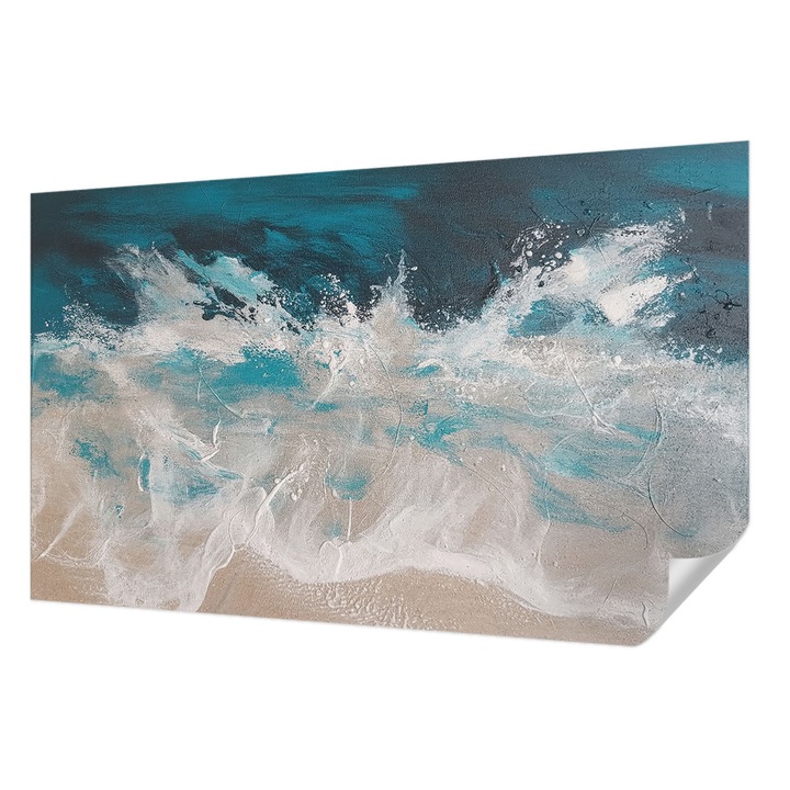 Öntapadós Tapéta Falra, Wallfluent, Óceán hullámai, Kék, 416 x 254 cm, Erős Ragasztó, Modern Belsőépítészeti Dekoráció, 010170060070000284981