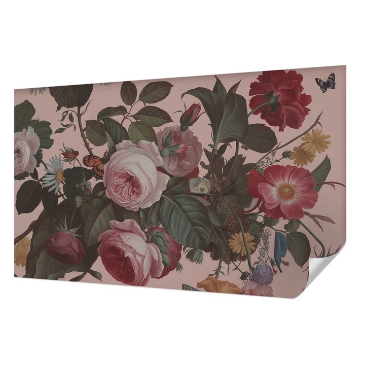 Tapet Textil Autocolant, Wallfluent, Eleganta florala, Roz, 416 x 254 cm, Pentru Interior, Usor De Curatat, 010170060070000284970