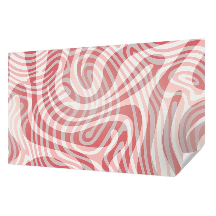 Öntapadós Tapéta Fali Dekoráció, Wallfluent, Hullámos vonalak, Piros, 416 x 254 cm, Modern Dizájn, Könnyen Felszerelhető És Tisztítható, 010170060070000285007