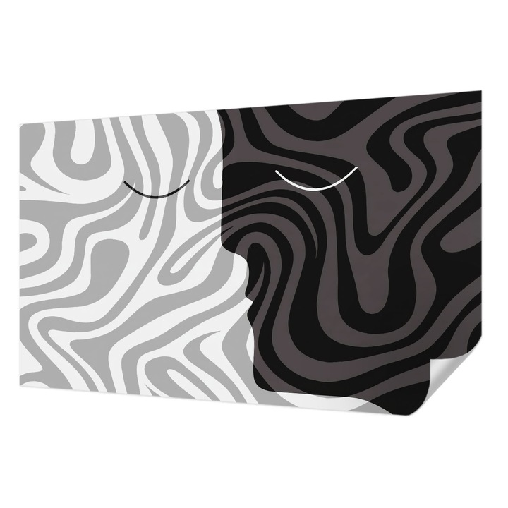 Öntapadós Tapéta Falra, Wallfluent, Absztrakt arcok, Szürke, 416 x 254 cm, Klasszikus, Könnyen Felszerelhető, 010170060070000285017