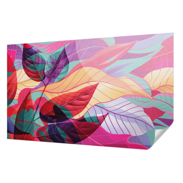 Tapet Autocolant De Perete, Wallfluent, Frunze abstracte, Negru, 416 x 254 cm, Pentru Interior, Usor De Curatat, 010170060070000285044