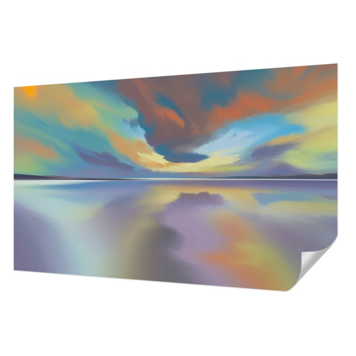 Tapet Textil Autocolant, Wallfluent, Apus de soare curcubeu, Albastru, 416 x 254 cm, Pentru Baie, Bucatarie, 010170060070000285058