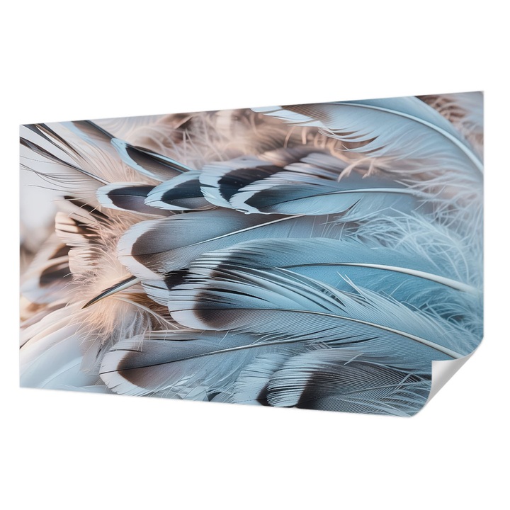 Öntapadós Dekor Tapéta, Wallfluent, Kék tollak, Fehér, 416 x 254 cm, Dekoráció, Falra, 010170060070000285067