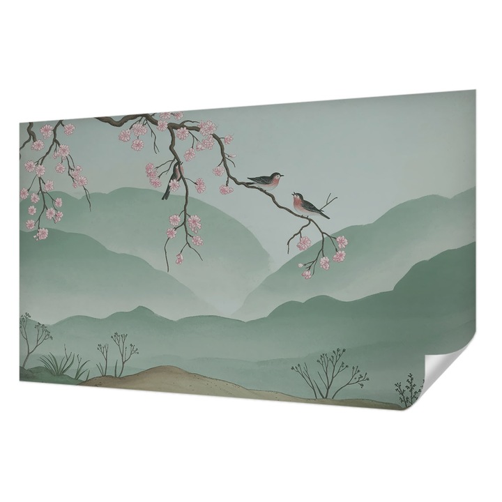 Öntapadós Tapéta Falra, Wallfluent, Japán szerenád, Szürke, 416 x 254 cm, Modern Dizájn, Könnyen Felszerelhető És Tisztítható, 010170060070000285081