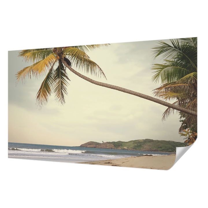 Tapet Textil Autocolant, Wallfluent, Peisaj tropical, Alb, 416 x 254 cm, Decorativ, Usor De Instalat, 010170060070000285102