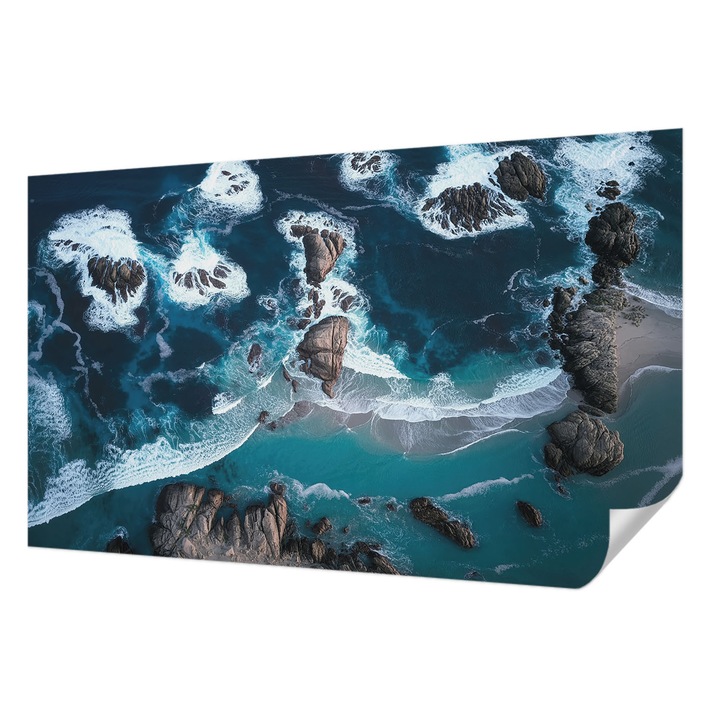 Öntapadós Dekor Tapéta, Wallfluent, Óceán hullámai, Tengerészkék, 416 x 254 cm, Fali Dekoráció, Nedvesség- És Foltálló, 010170060070000285094