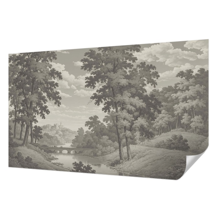 Tapet Autodeziv De Perete, Wallfluent, Castelul si podul, Gri, 416 x 254 cm, Pentru Living, Birou, Hol, 010170060070000285167