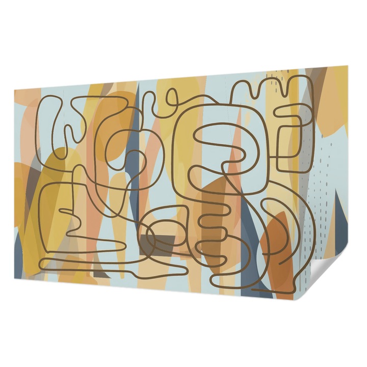 Öntapadós Tapéta Falra, Wallfluent, Absztrakt formák, Sárga, 416 x 254 cm, Erős Ragasztó, Modern Belsőépítészeti Dekoráció, 010170060070000285150