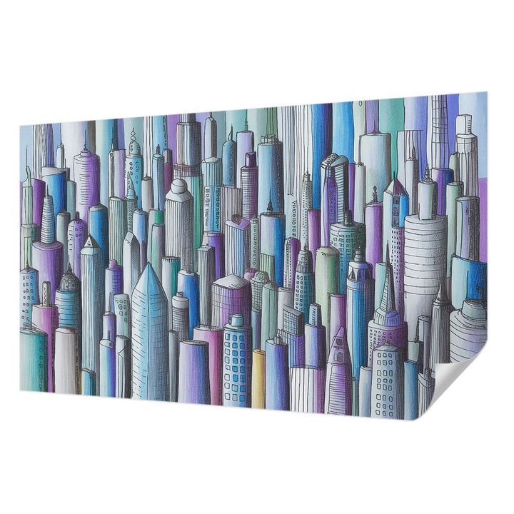 Tapet Autodeziv De Perete, Wallfluent, Zgarie-nori ai orasului, Negru, 416 x 254 cm, Pentru Interior, Usor De Curatat, 010170060070000285163