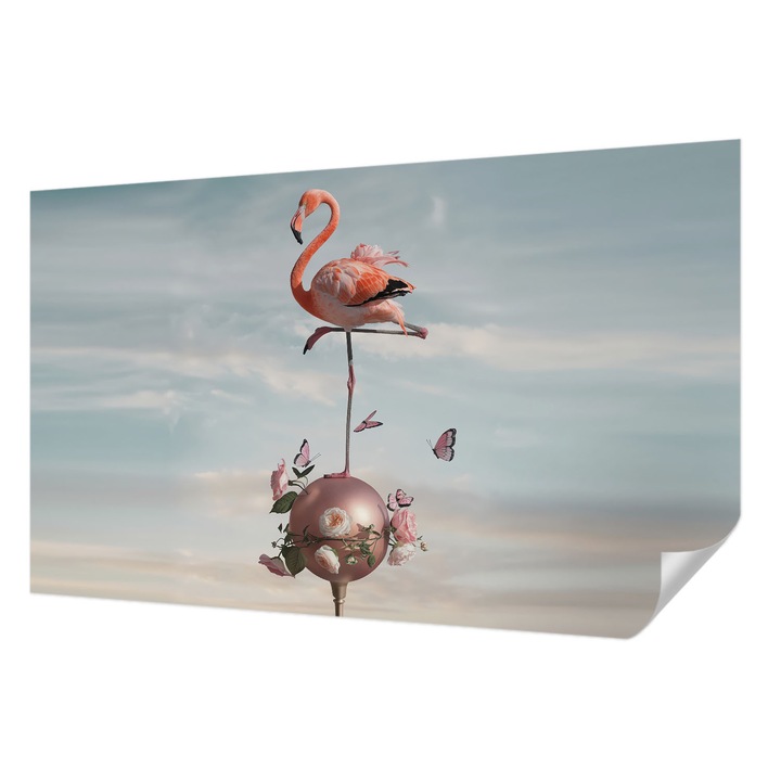 Tapet Autodeziv De Perete, Wallfluent, Flamingo elegant, Albastru, 416 x 254 cm, Decorativ, Usor De Instalat, 010170060070000285170