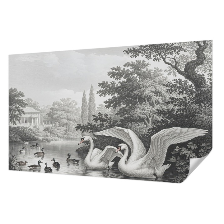 Tapet Textil Autocolant, Wallfluent, Eleganta naturii, Negru, 416 x 254 cm, Pentru Baie, Bucatarie, 010170060070000285182