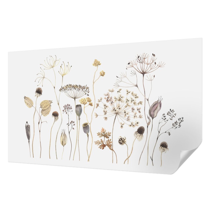 Tapet Textil Autocolant, Wallfluent, Flori salbatice, Bej, 416 x 254 cm, Pentru Sufragerie, Dormitor, 010170060070000285223