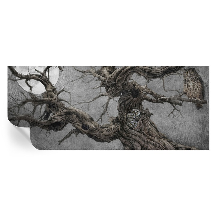 Öntapadós Tapéta Fali Dekoráció, Tulup, Titokzatos bagoly, Szürke, 250 x 104 cm, Dekor, Nedvesség- És Foltálló, 010170060020000285287