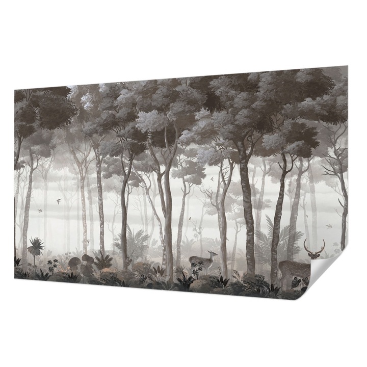 Fali Fotótapéta Autocolant, Wallfluent, Magia padurii, Gri, 416 x 254 cm, Pentru Living, Birou, Hol, 010170060070000285243