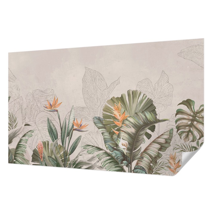 Fali Fotótapéta Autocolant, Wallfluent, Flori tropicale, Bej, 416 x 254 cm, Decorativ, Usor De Instalat, 010170060070000285244