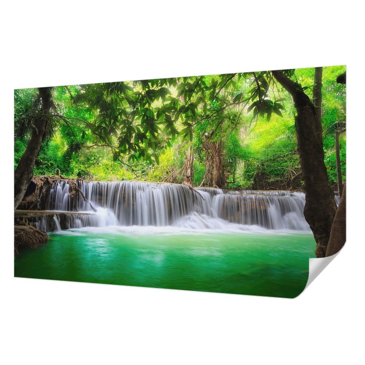 Tapet Autodeziv De Perete, Wallfluent, Cascada de padure, Verde, 416 x 254 cm, Pentru Interior, Rezistente La Apa, Umiditate Si Pete, 010170060070000001379