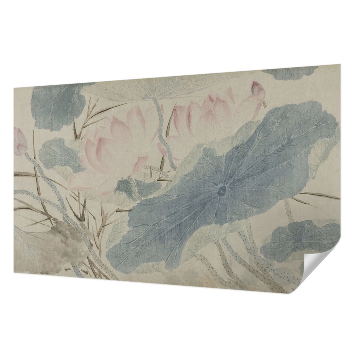 Öntapadós Dekor Tapéta, Wallfluent, Lótuszlevelek, Szürke, 416 x 254 cm, Erős Ragasztó, Modern Belsőépítészeti Dekoráció, 010170060070000285283