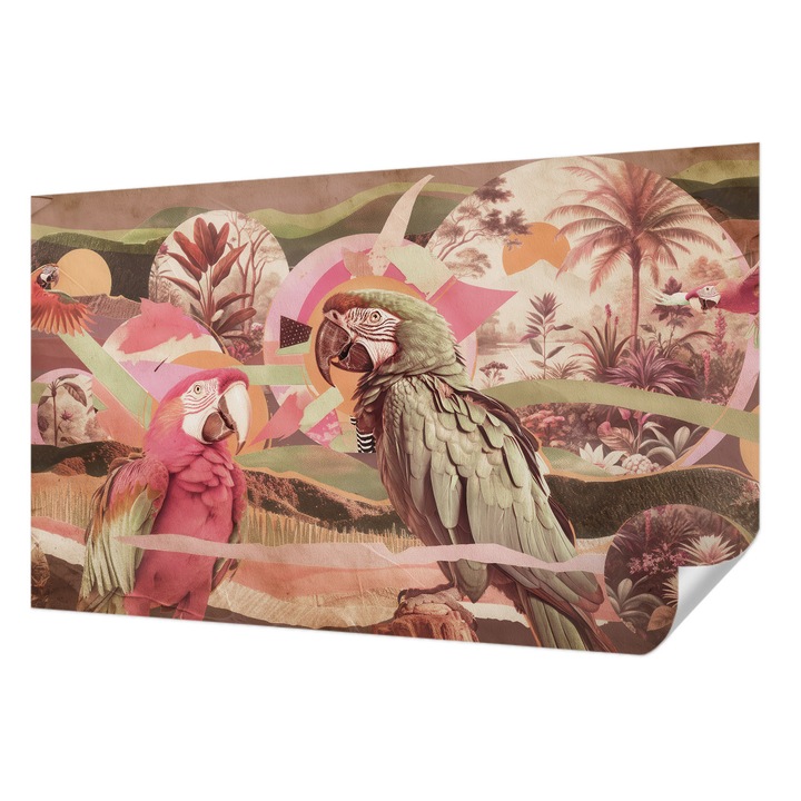 Öntapadós Fotótapéta Falra, Wallfluent, Trópusi madarak, Rózsaszín, 416 x 254 cm, Modern Dizájn, Könnyen Felszerelhető És Tisztítható, 010170060070000285305