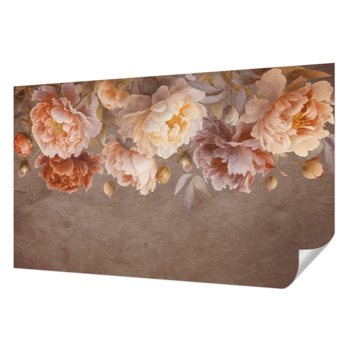 Öntapadós Dekor Tapéta, Wallfluent, Virágos elegancia, Barna, 416 x 254 cm, Erős Ragasztó, Modern Belsőépítészeti Dekoráció, 010170060070000285316