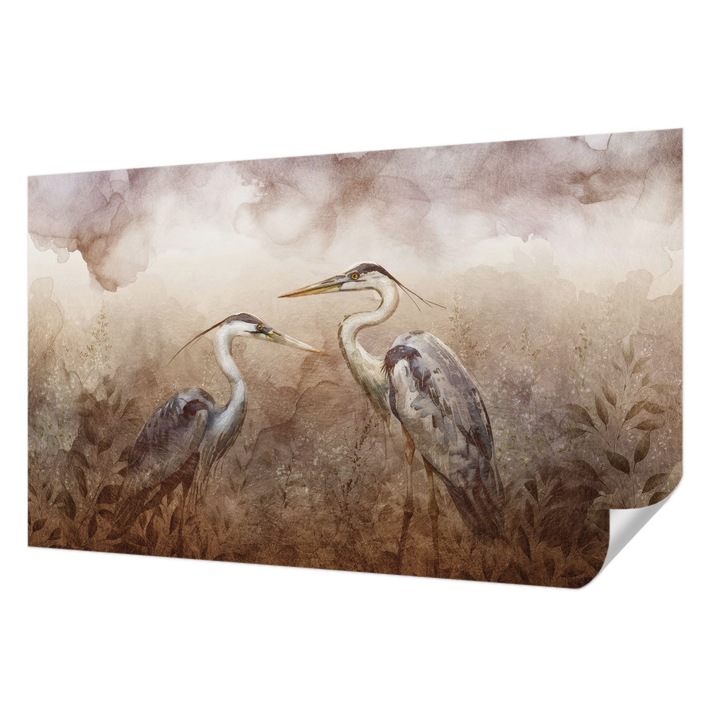 Öntapadós Tapéta Fali Dekoráció, Wallfluent, Elegáns madarak, Barna, 416 x 254 cm, Modern Dizájn, Nedvesség- És Foltálló, 010170060070000285323