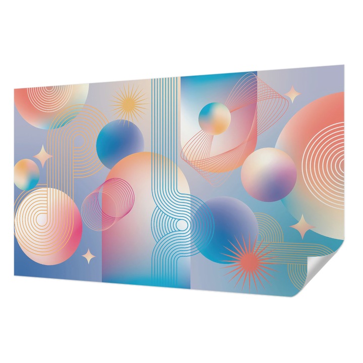 Öntapadós Tapéta Fali Dekoráció, Wallfluent, Színes absztrakció, Kék, 416 x 254 cm, Modern Dizájn, Könnyen Felszerelhető És Tisztítható, 010170060070000285322