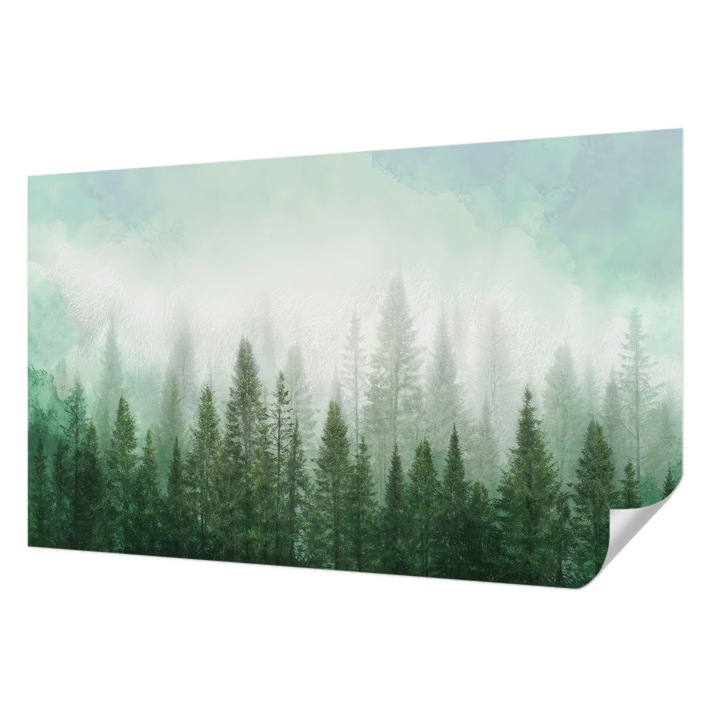 Öntapadós Tapéta Falra, Wallfluent, Farkas az erdőben, Zöld, 416 x 254 cm, Fali Dekoráció, Nedvesség- És Foltálló, 010170060070000285330